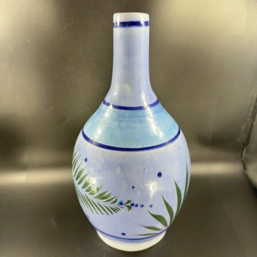 Vintage Mexican Pottery Jug‎ Tall Vase Hand Painted Stoneware Decor Marked VTG